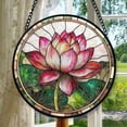 thumbnail image 1 of Stained Glass Window Hanging - Red Lotus Green Leaf Suncatcher for Doors Window Home Sun Catchers Decor Christmas Mother's Day July Birthday Gifts for Teacher Women Men Mom Nana,, 1 of 6