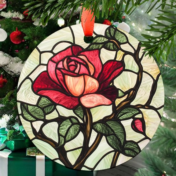 Ornament Window Hanging, Red Rose Flower Suncatcher for Doors Window Home Stain Sun Catchers Decoration Mother's Day Birthday Gifts for Women, Men, and Mom, 2025, Festive Home