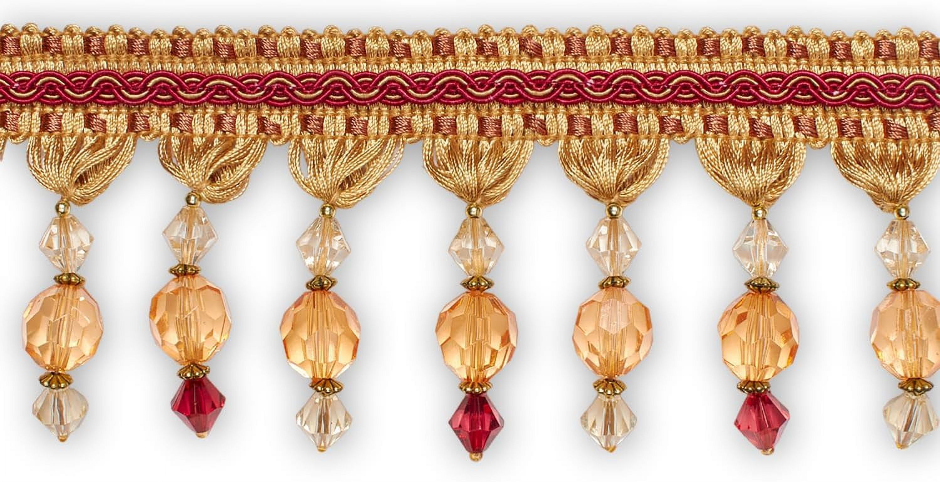 Ornamental Beaded Rhinestone Tassel Fringe 4.25" Wide Polyester Trim