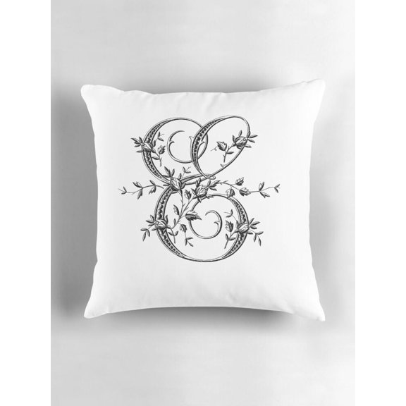 Ornamental Botanical Monogram E Black Floral Throw Pillow Cover, Double-Sided Print, Cover Only