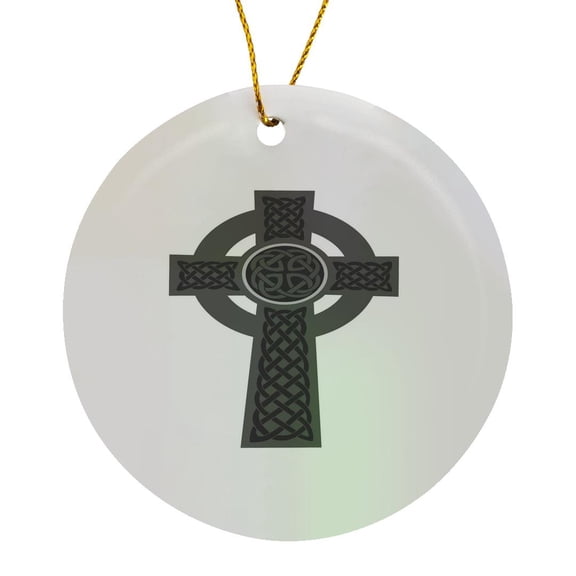 3drose, Ornamental Celtic High Cross Decorative Knotwork 1, Circle Porcelain Ornament