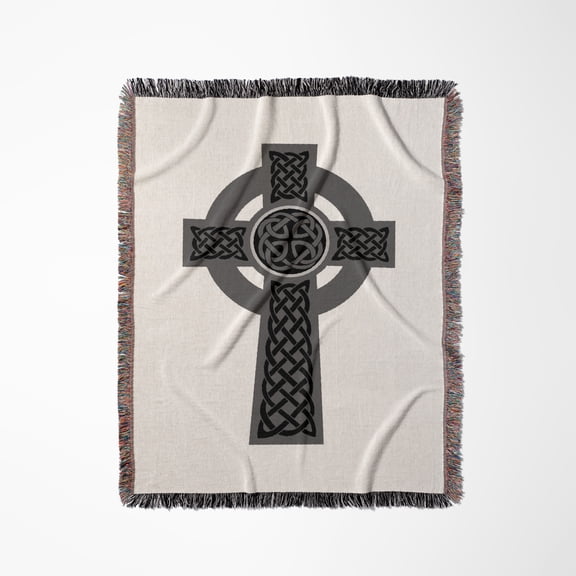 Ornamental Celtic High Cross Decorative Knotwork 1, Woven Blanket