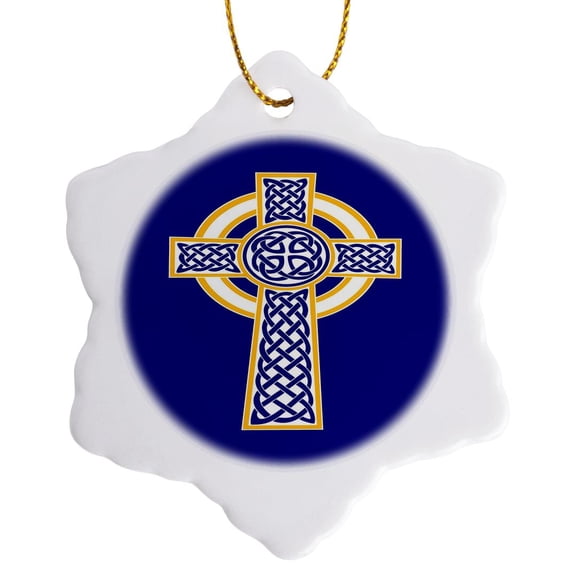 3drose, Ornamental Celtic High Cross Decorative Knotwork 4, 3 inch Snowflake Porcelain Ornament