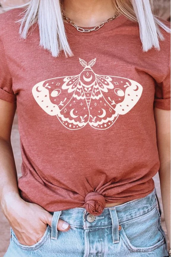 Ornamental Luna Moth Summer Night Graphic Tee T-Shirt