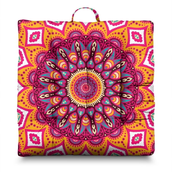 Ornamental Mandala Pillow – Large 22 Inch Square Boho Cushion, Abstract Ornamental Mandala, Dutch Velvet for Reading Nook