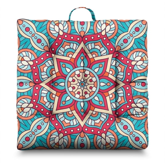 Ornamental Mandala Pillow – Large 22 Inch Square Boho Cushion, Abstract Ornamental Mandala, Dutch Velvet for Reading Nook