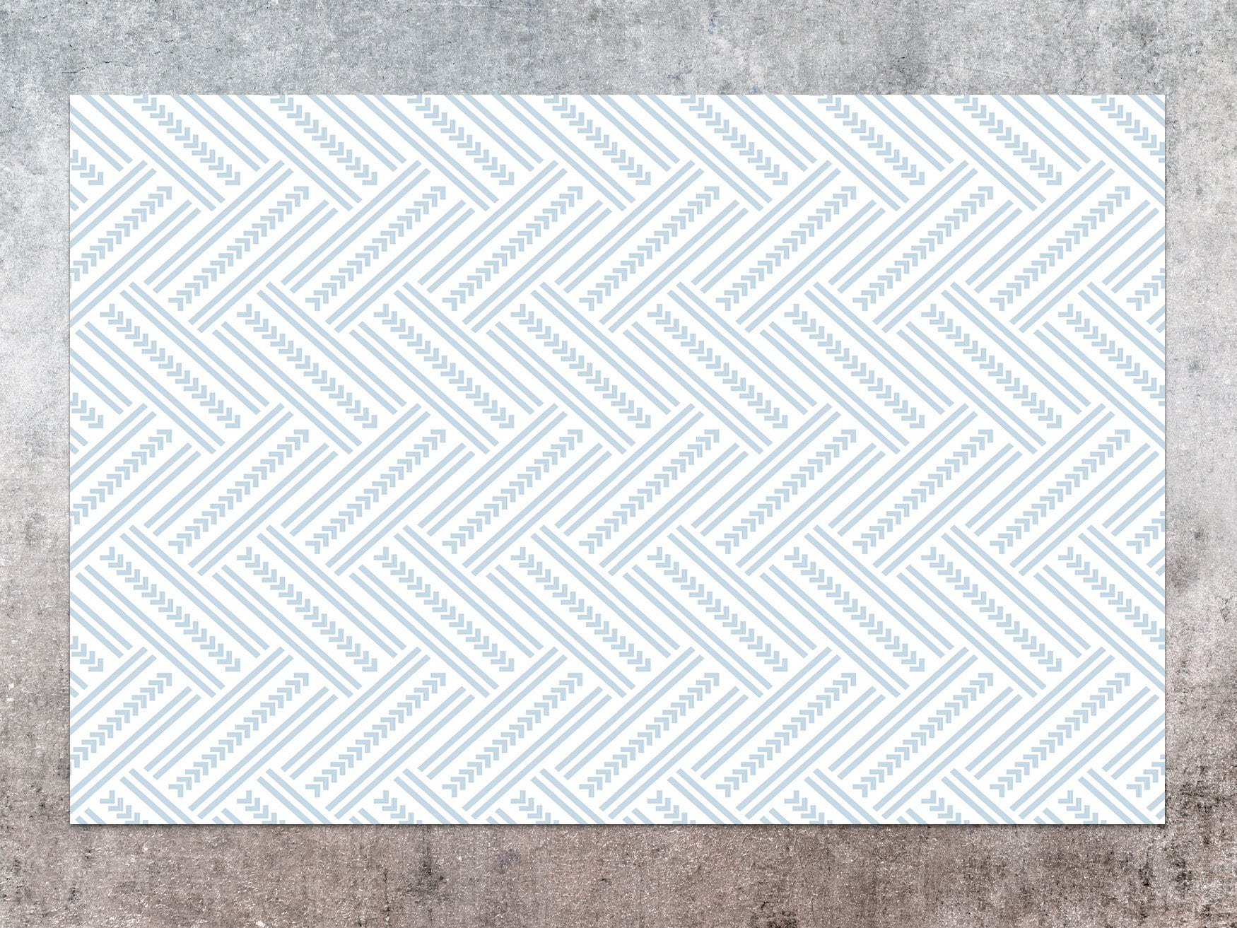 Ornamental Mat, Blue Rug, White Linoleum Rug, Herringbone Floor Mat, Linoleum Mat, Decorative