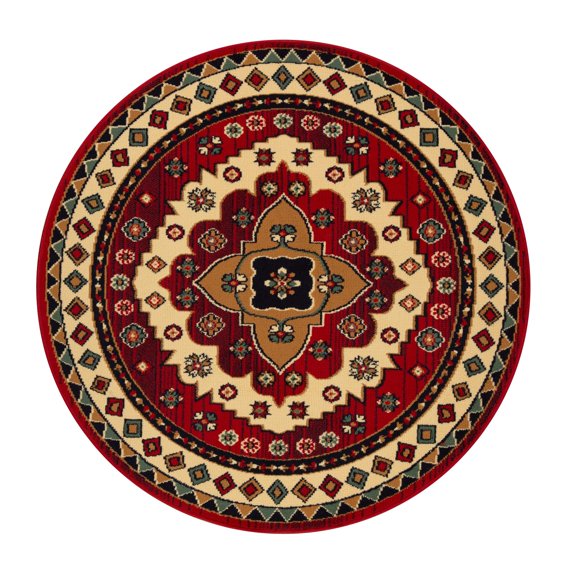 Ornamental Medallion Southwestern Ultra-Soft Indoor Area Rug or Runner, 5' Round, Red by Blue Nile Mills