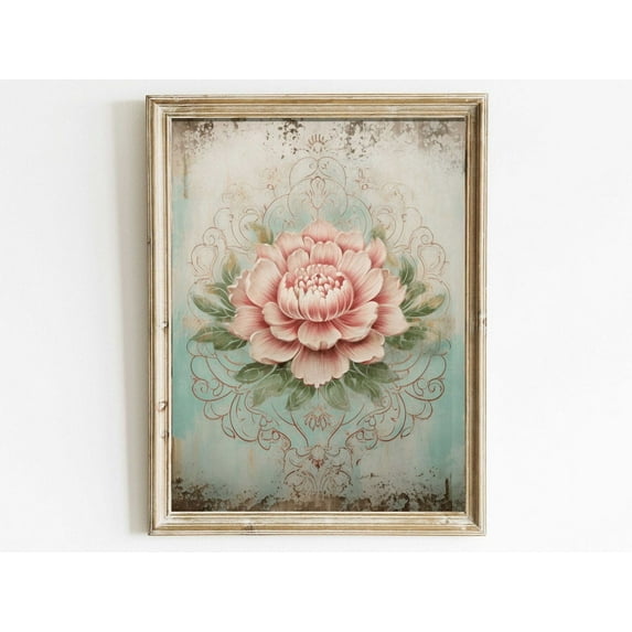 Ornamental Pink Flower Print, Rustic Floral Wall Art, Abstract Floral Decor, Shabby Chic Wall Decor Vintage, Flower Wall Art Wall Art, Modern Wall Decor, 12x18 UNFRAMED