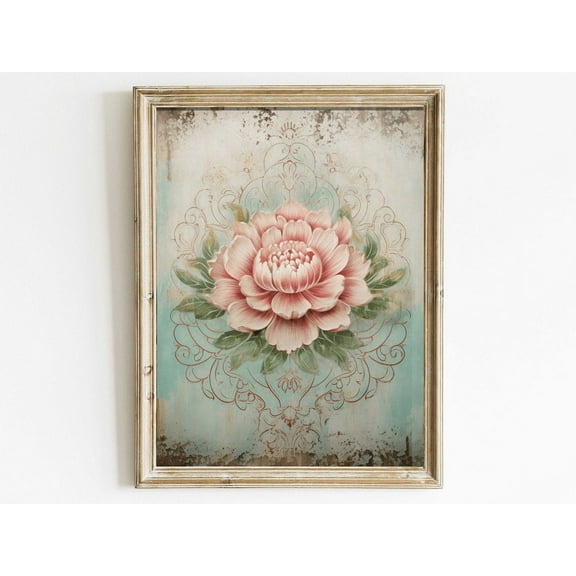 Ornamental Pink Flower Print, Rustic Floral Wall Art, Abstract Floral Decor, Shabby Chic Wall Decor Vintage, Flower Wall Art Wall Art, Modern Wall Decor, 8x12 UNFRAMED