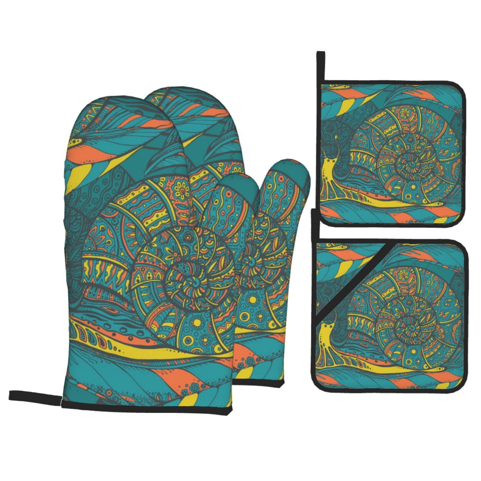 Ornamental Snails Abstract Snail 4Pcs Oven Mitts and Pot Holders Sets Oven Kitchen Gloves Hot Pads for Cooking BBQ Baking Grilling