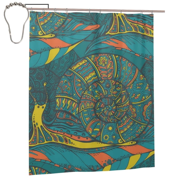 Ornamental Snails Abstract Snail Shower Curtain Set with Hooks Iron Waterproof Bath Curtains 60X72 Inches for Bathroom Decor
