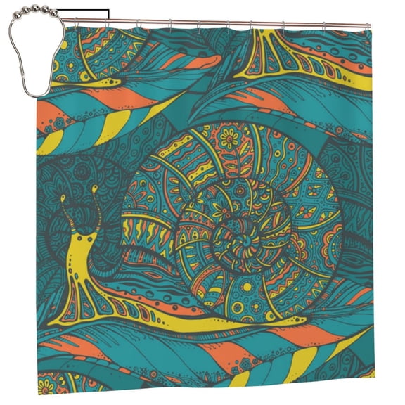 Ornamental Snails Abstract Snail Shower Curtain with 12 Iron Hooks Washable Polyester Fabric Bathroom 72x72 Inch