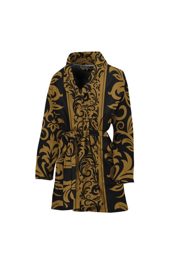 Ornamental Western Damask Women Bathrobe One Size Univeral Fits Fashion Lightweight Plush Fleece Long Robe For Women