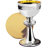 Christian Brands Gold Plated Brass Chalice and Paten 10 Ounce with Nickel Plated Scrollwork