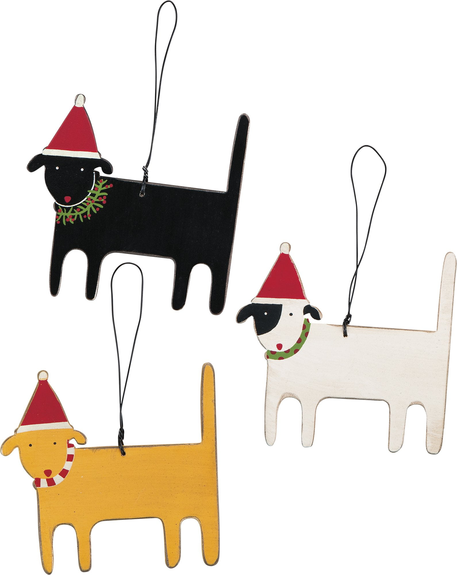 Festive Wooden Dog Christmas Ornaments Set of 3