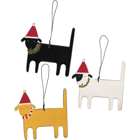 Primitives by Kathy Rustic Wood Ornaments, Set of 3,, White, Black, Yellow