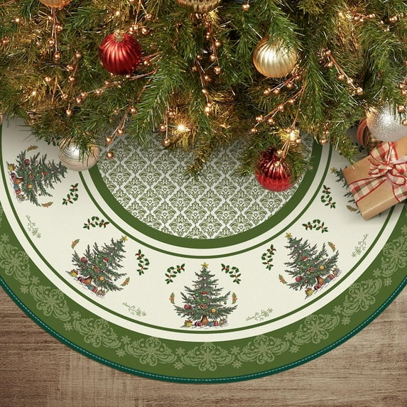 Ornaments Christmas Tree Skirt 48 Inch, Winter Holiday Tree Mat Decoration Green