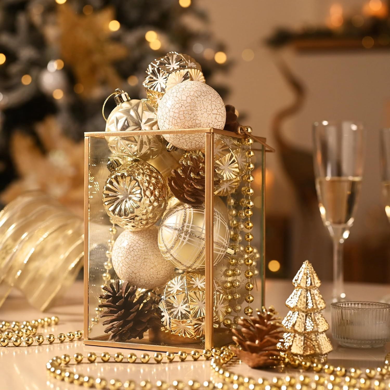 Ornaments for Christmas Trees, 16ct 2.36 Inches White and Silver Shatterproof Christmas Tree Decorations, Hanging Ball Ornaments for Xmas Holiday Party Decor