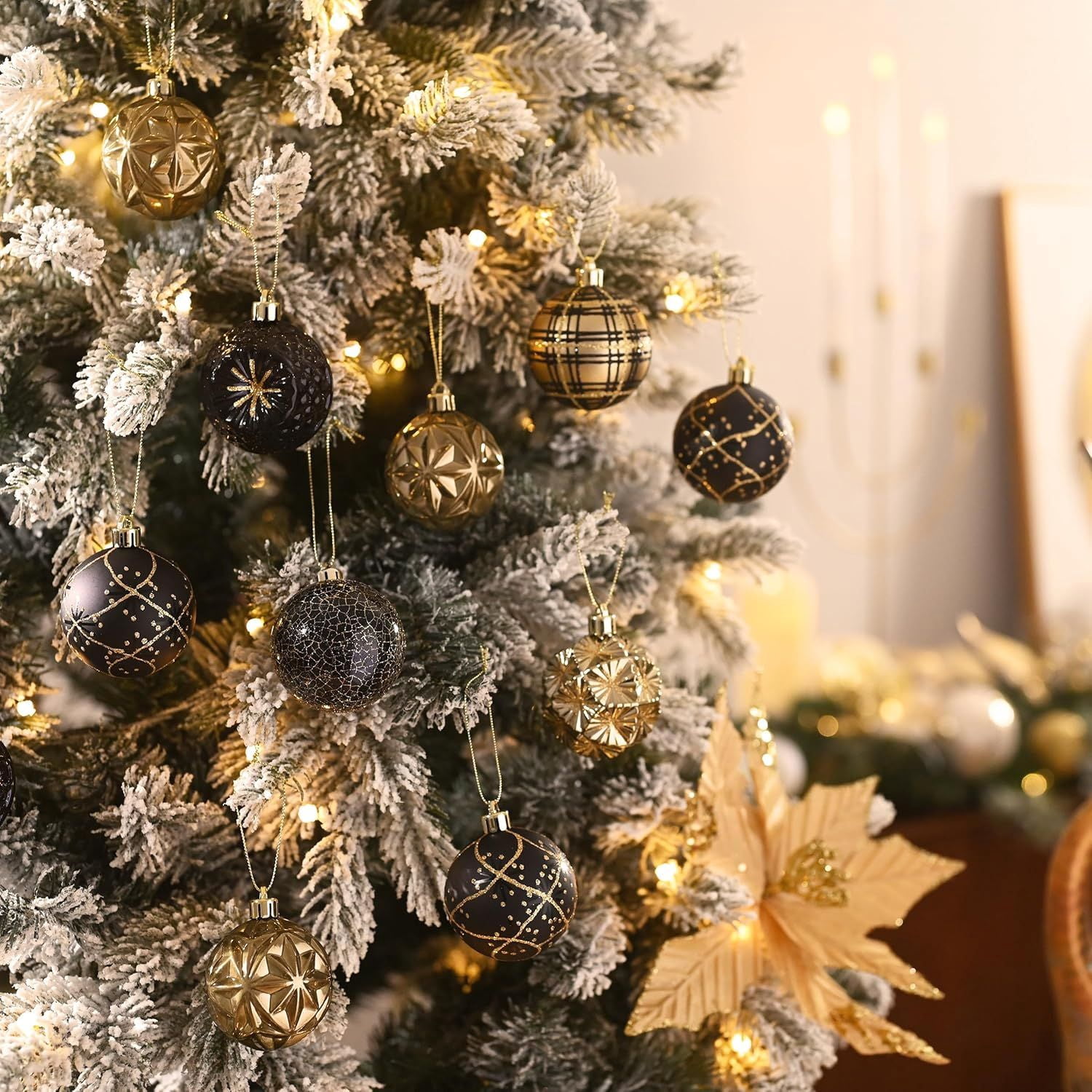 Ornaments for Christmas Trees, 16ct 2.36 Inches White and Silver Shatterproof Christmas Tree Decorations, Hanging Ball Ornaments for Xmas Holiday Party Decor
