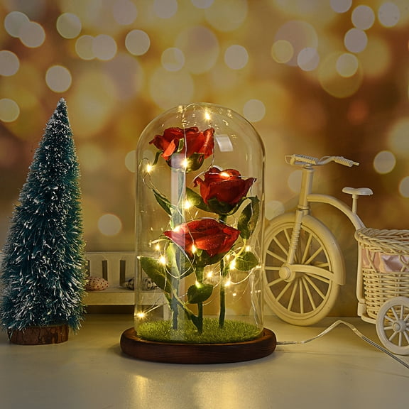 Ornaments Clearance Simulation Glass Rose Led Flower Immortal Llight Home & Garden Desk Accessories