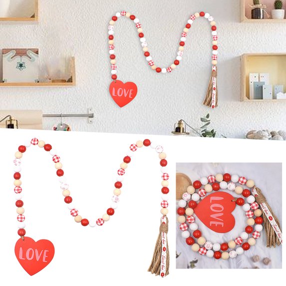 Ornaments Clearance! Valentine's Day Pendant Bead String Wooden Beads Rope Tassel Colorful Decorations European and American Family Holiday Decorations Valentines Day Decorations 1X Pendant