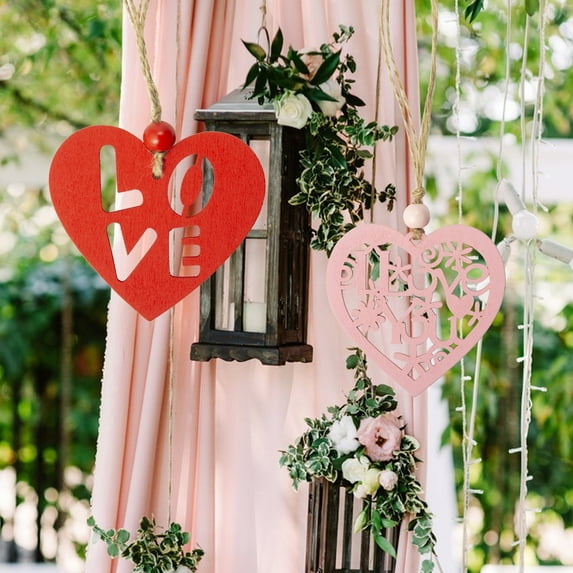 Ornaments Clearance! Valentine's Day Wood Chip Home Decoration Diy Accessories Party Decoration Creates Atmosphere Creative Pendant Valentines Day Decorations 1X Valentine's Day Wood Pendant