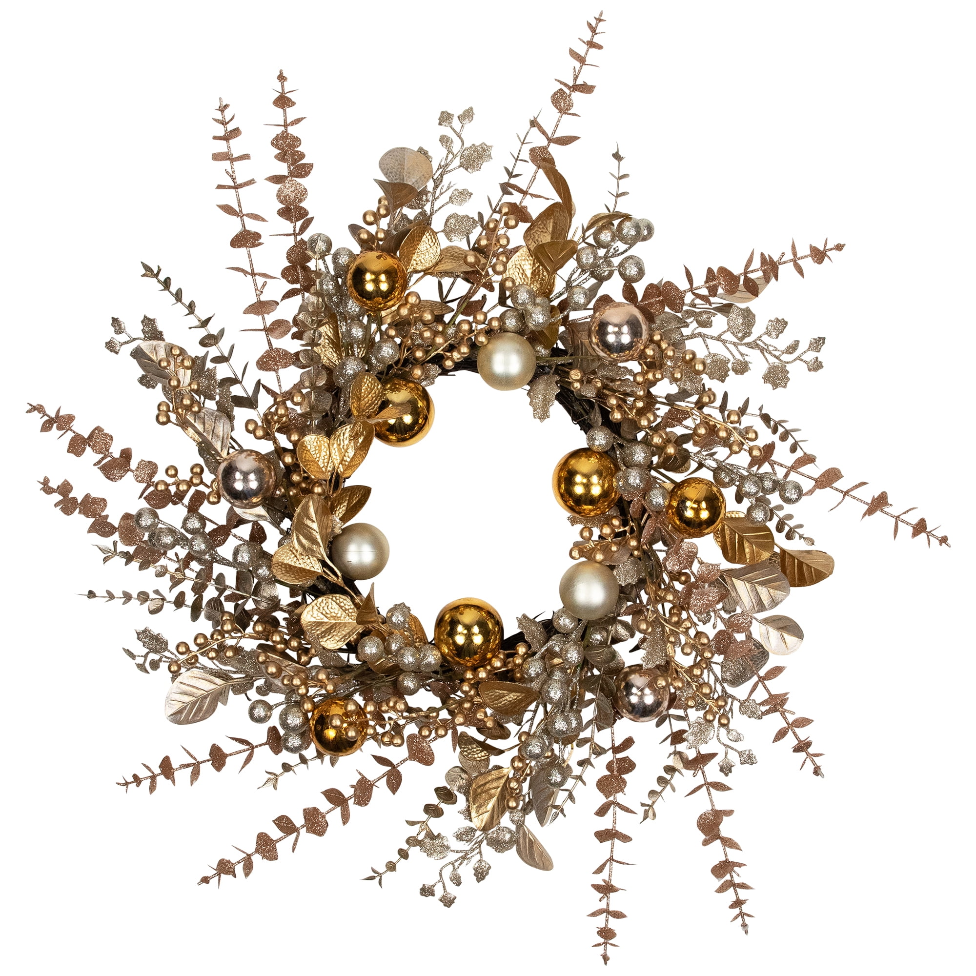 Ornaments Holly and Berries Artificial Christmas Wreath - 30" - Gold and Copper Tone