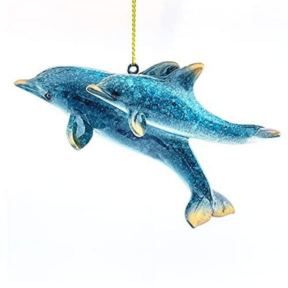 Ornaments - Home Decor - Hand-Painted Blue Dolphins - Mother and Baby, Bathroom Decorations, Stocking Stuffers, Scuba Divers and Ocean Lovers