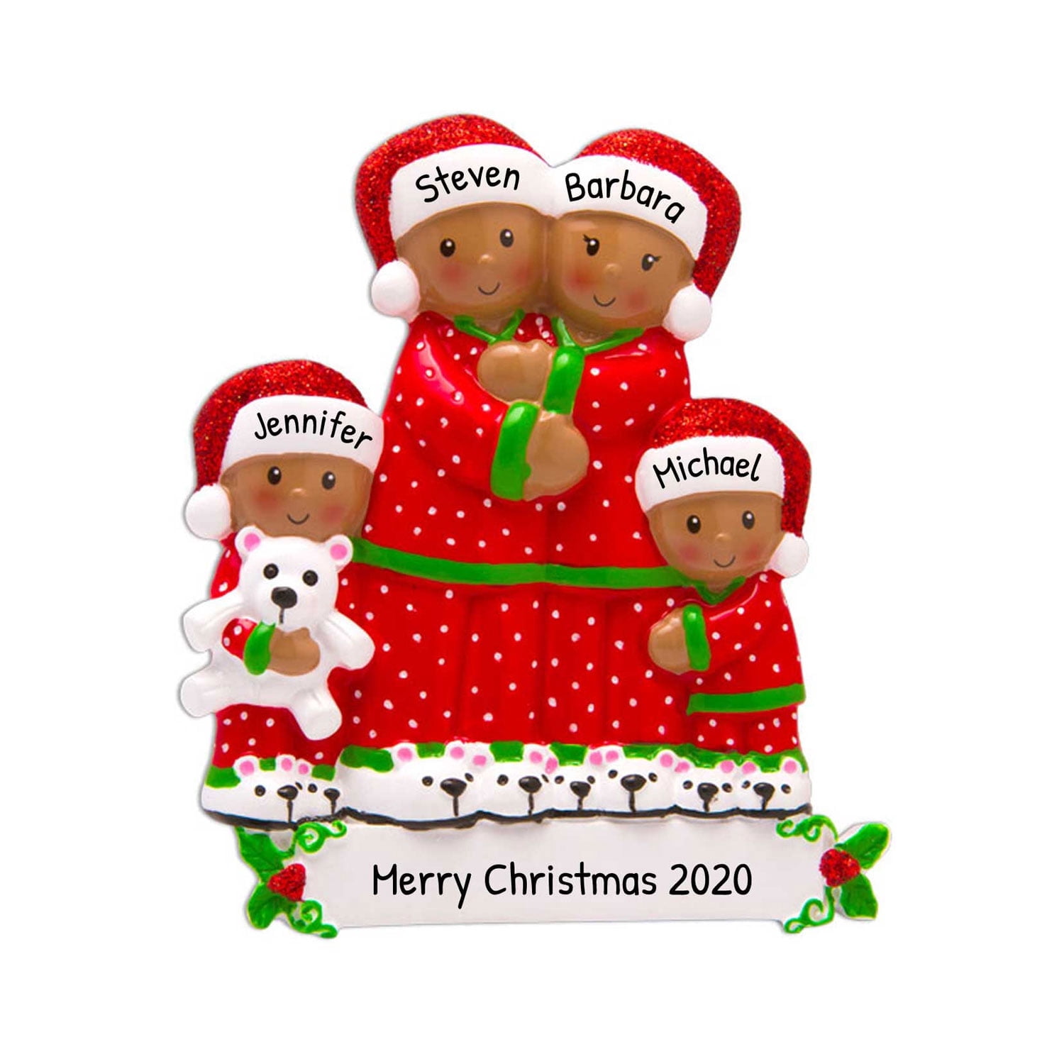 Ornaments by Elves Personalized African American Family of 4 in Red ...
