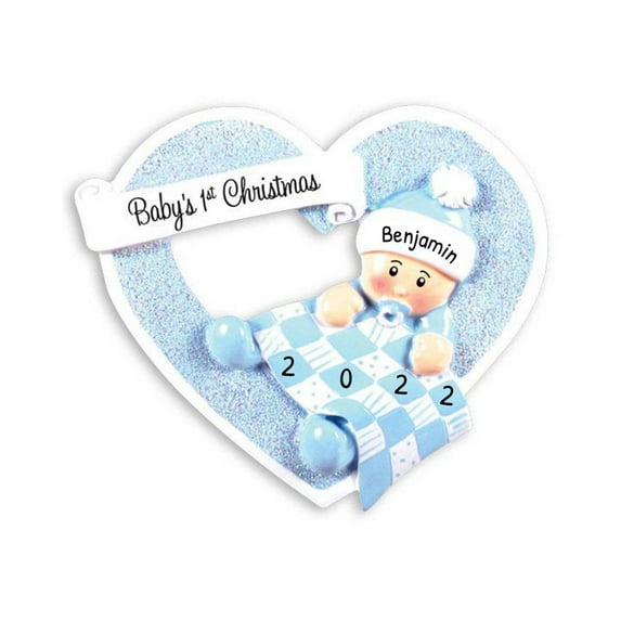 Ornaments by Elves Personalized Baby's First Christmas 2024 Ornament Boy in Heart Ornament .25lbs