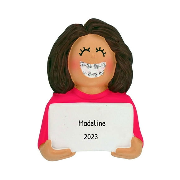 Personalized Dentist Ornament 2024 Female Brunette with Teeth Braces 1 Count - Ornaments by Elves