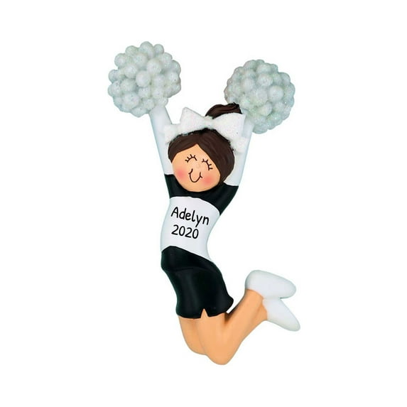 Ornaments by Elves Personalized Brunette Cheerleader Ornament in Black Cheerleading Decor .25 lbs
