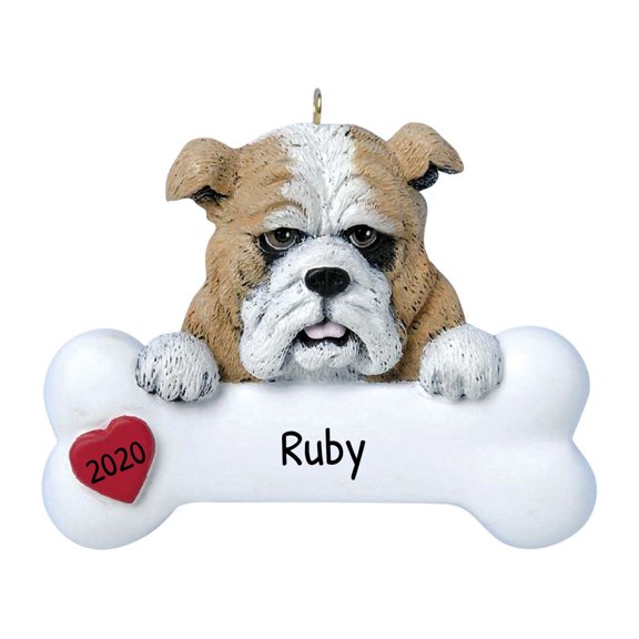 Ornaments by Elves Personalized Bulldog Christmas Bone Ornament 2024 Dog Lover Decoration .25lbs