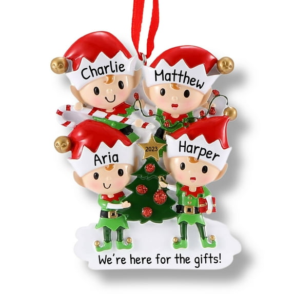 Ornaments by Elves Personalized Christmas Elves Family of 4 Ornament 2024