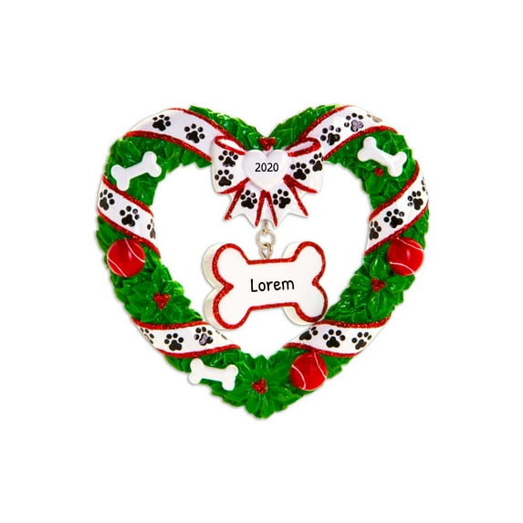 Ornaments by Elves Personalized Dog Bone in Christmas Wreath Ornament Pet Dog Xmas Decor .25lbs