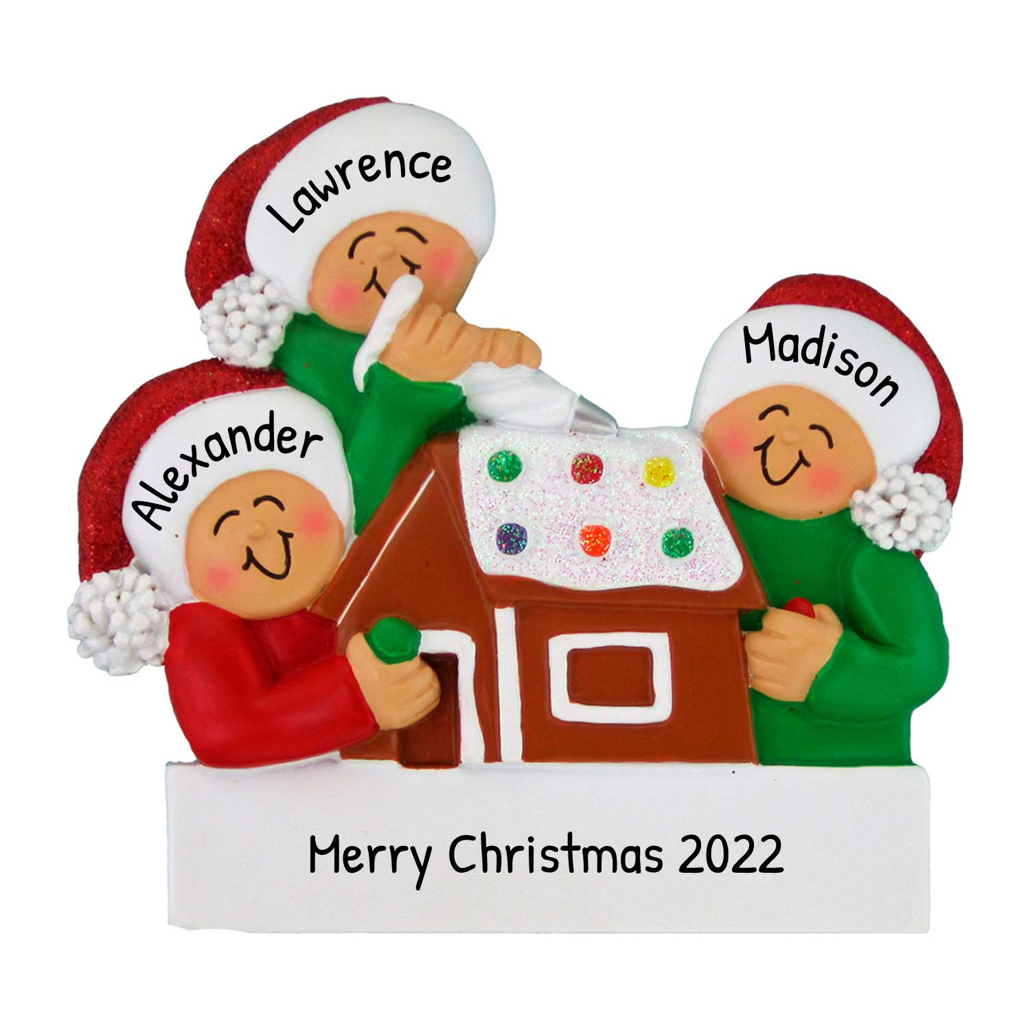 Ornaments by Elves Personalized Family of 3 Gingerbread House Ornament