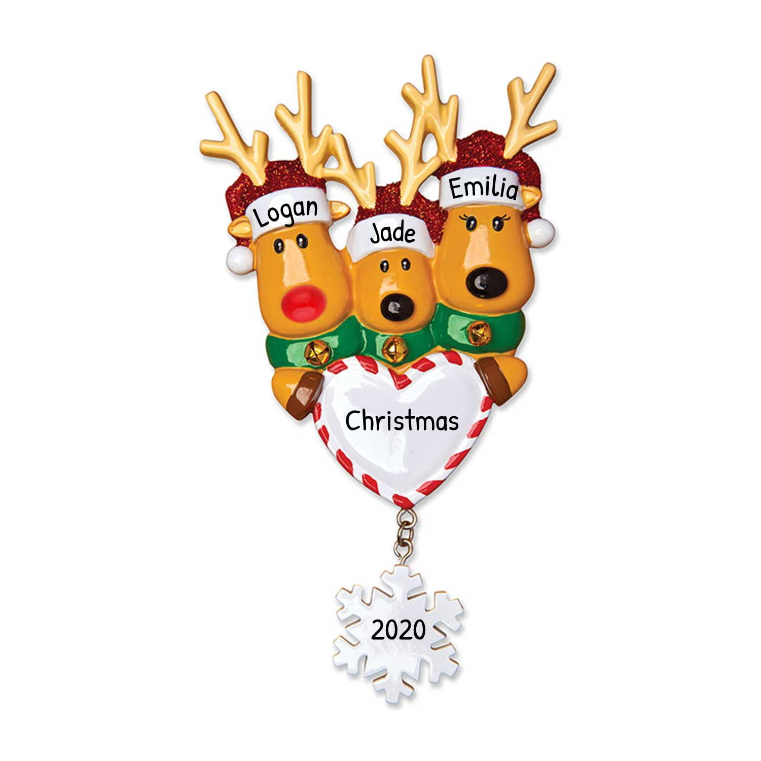 Ornaments by Elves Personalized Family of 3 Reindeer Christmas Ornament 2023 Animal Themed Decor