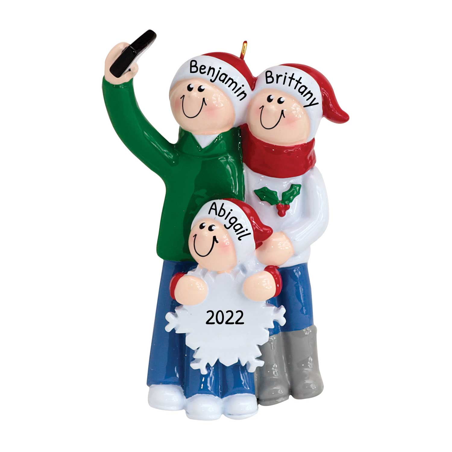 Personalized Family of 3 Christmas Ornament 2024 - Family Taking Selfie ...
