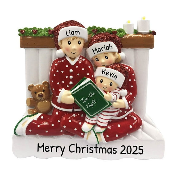 Ornaments by Elves Personalized Family of 3 in Red Pajamas Christmas Ornament for Xmas Tree 2024