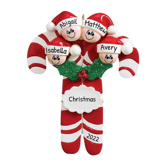 Ornaments by Elves Personalized Family of 4 Candy Cane Ornaments for Christmas Tree Decoration 2024