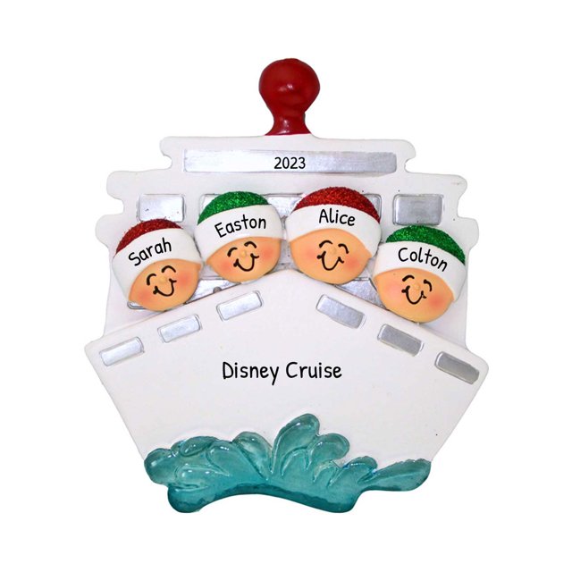 Ornaments by Elves Personalized Family of 4 on Cruise Ship Ornament