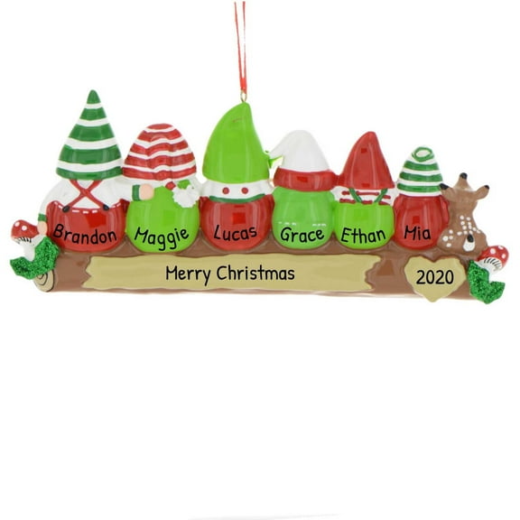 Ornaments by Elves Personalized Gnome Family of 6 Christmas Ornament 2024 on Trunk with Deer Decor