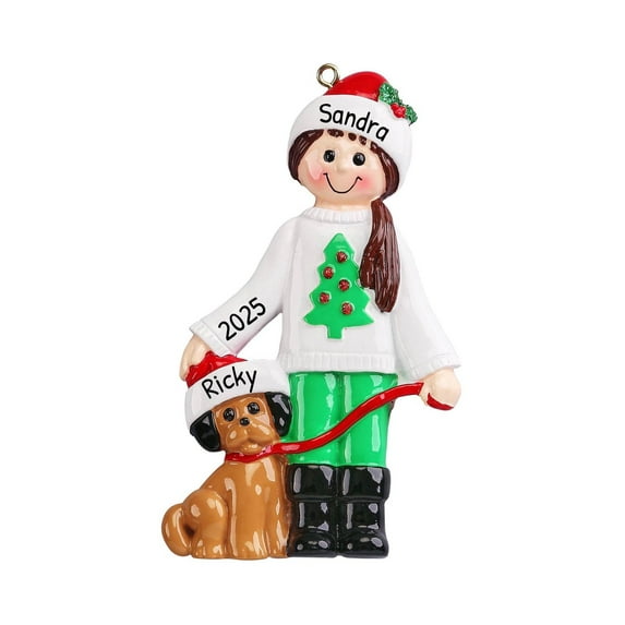 Ornaments by Elves Personalized Little Girl with Pet Dog with Christmas Hats Ornament .25lbs