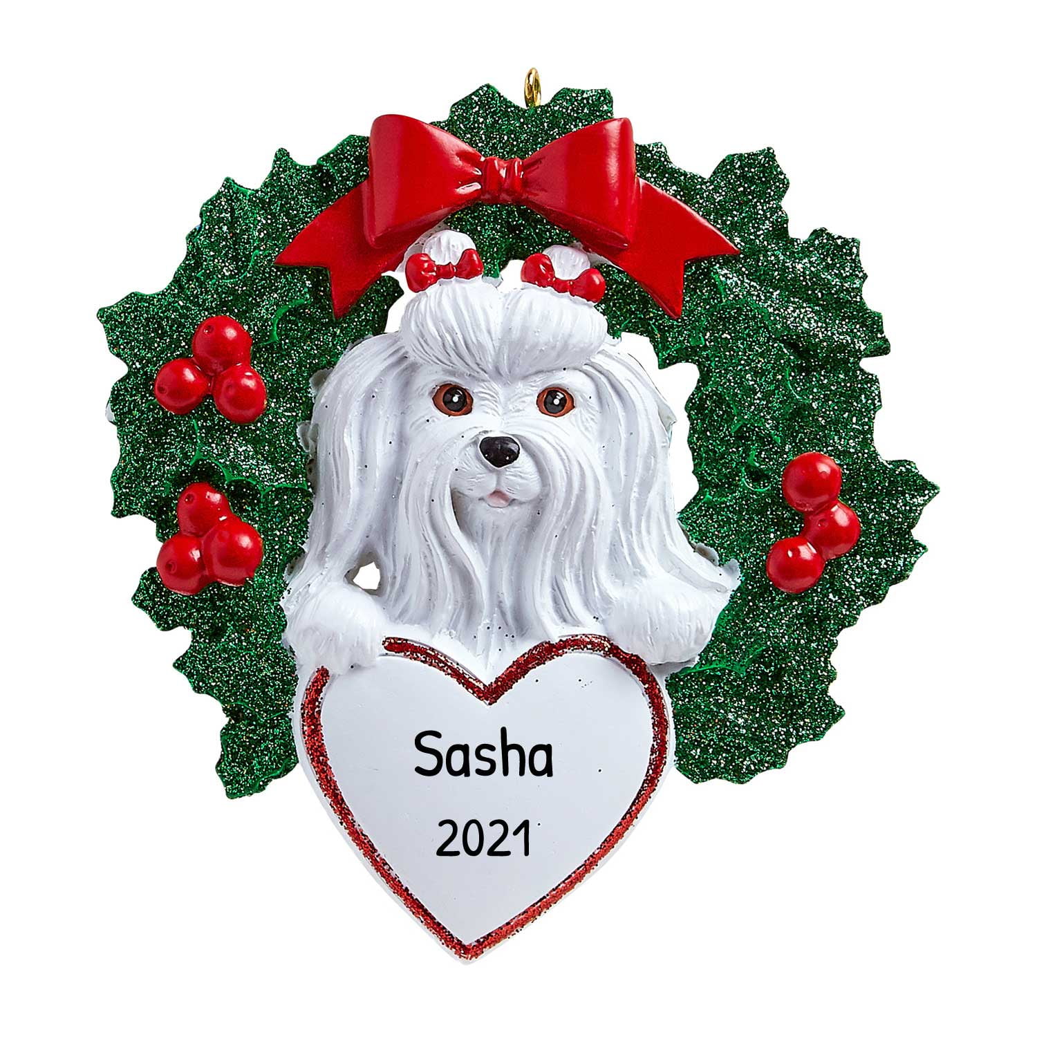 Ornaments by Elves Personalized Maltese Christmas Wreath Ornament 2023