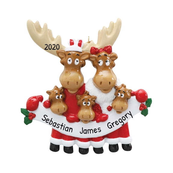 Ornaments by Elves Personalized Moose Family of 5 Ornament 2024 Christmas Tree Banner Decoration