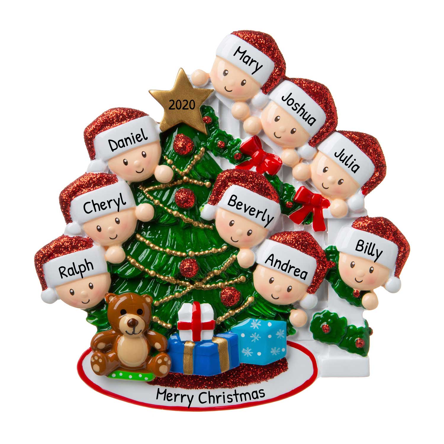Ornaments by Elves Personalized Peeking Family of 9 on Bannister