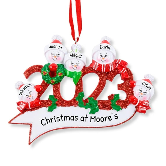 Ornaments by Elves Personalized Snowman Family of 5 Year 2023 Christmas Ornament First Xmas Together