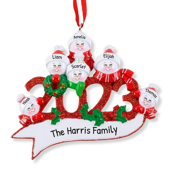 Ornaments by Elves Personalized Snowman Family of 6 Year 2023 Christmas Ornament First Xmas Together