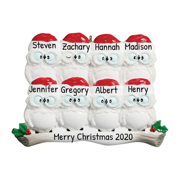Ornaments by Elves Personalized White Owl Family of 8 with Christmas Hat Ornament Xmas Decor 2024